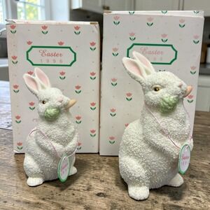 1996 Snowbabies Dept 56 Bunny Rabbit Figurines Vintage Easter Carrot Set of 2